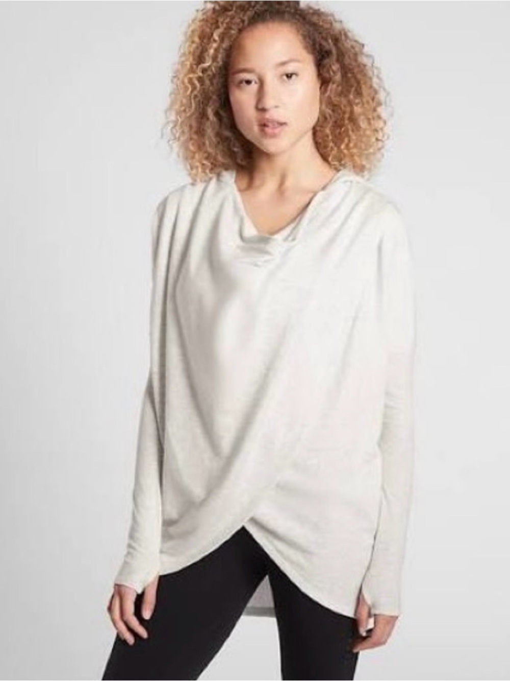 Athleta Purana Wrap Fog Gray Oversized Cowl Neck Hoodie Sweatshirt Size Small